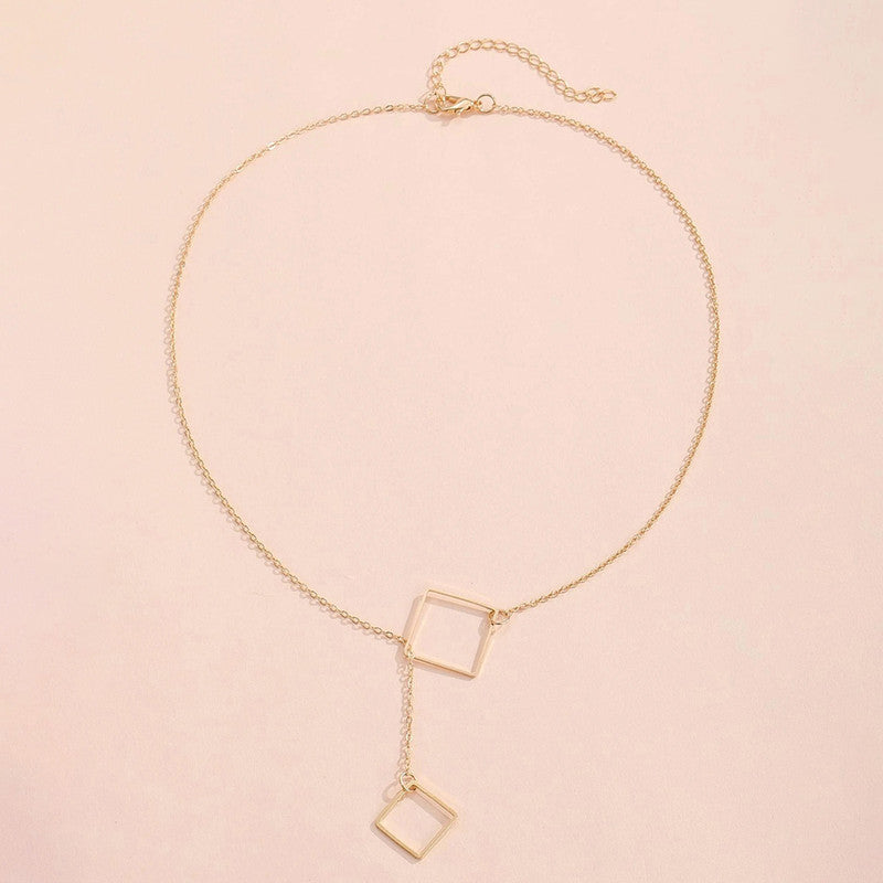 Gold Plated Geometric Layered Necklace For Women