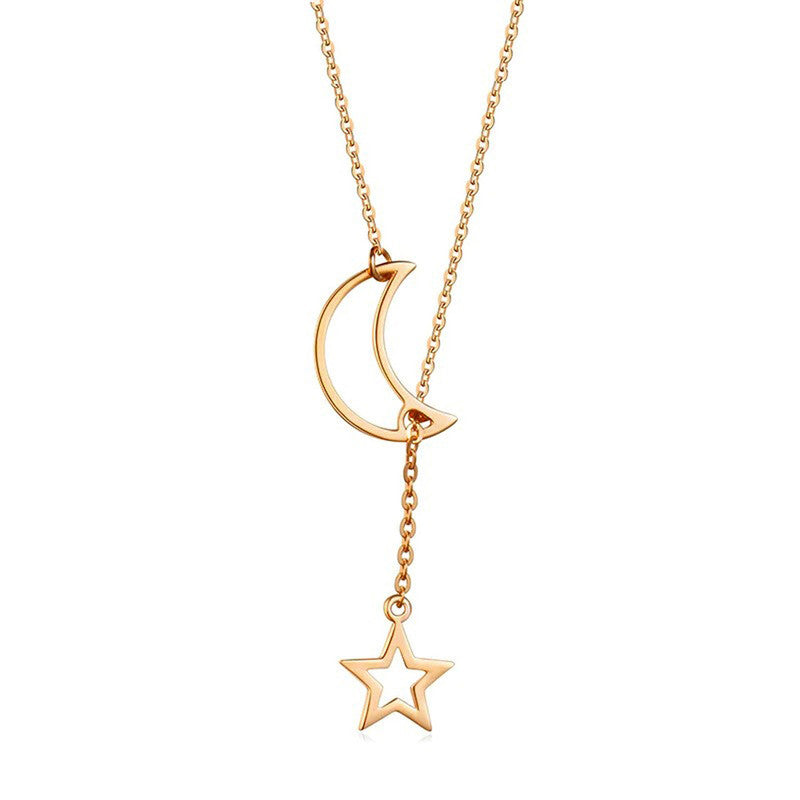 Gold-Toned Gold Plated Moon-Star Necklace For Women