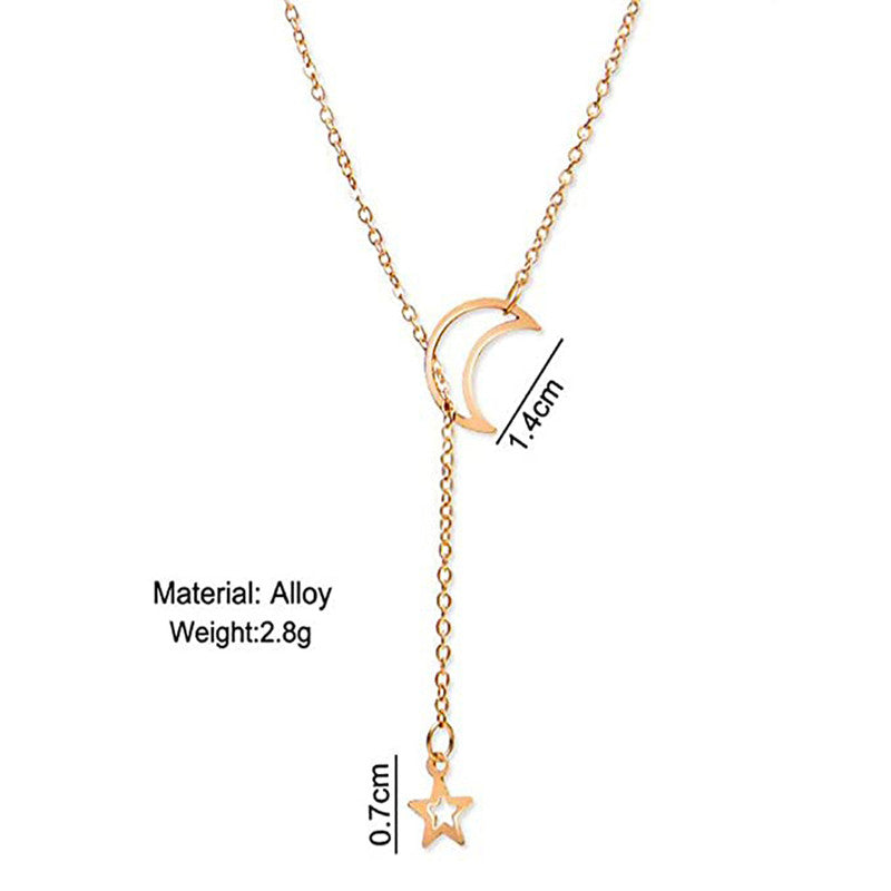 Gold-Toned Gold Plated Moon-Star Necklace For Women