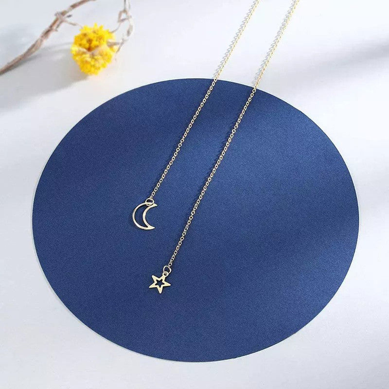 Gold-Toned Gold Plated Moon-Star Necklace For Women