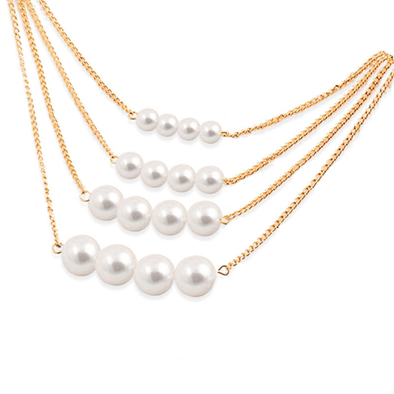 White Gold Plated Pearl Studded Multi-Strand Layered Necklace For Women - MySmartBazaar