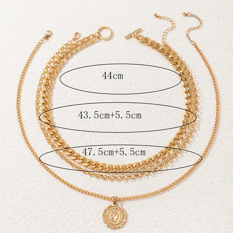 Gold-Plated Gold Toned Multi Layer Coin Layered Necklace Pack of 3 For Women