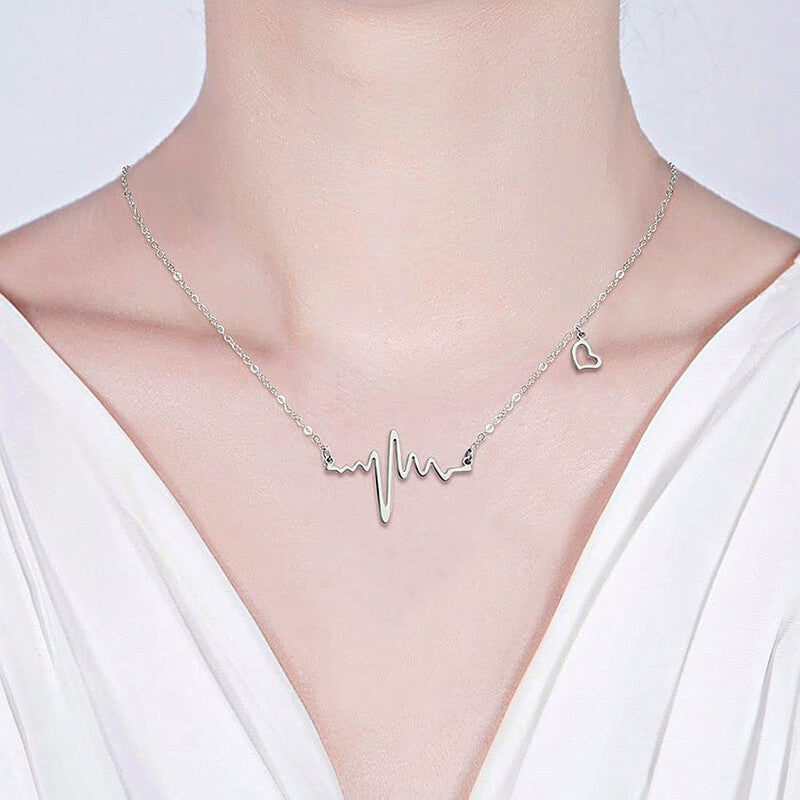 Silver Plated Heartbeat inspired Necklace For Women