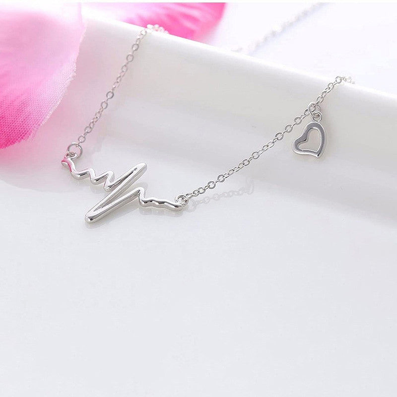 Silver Plated Heartbeat inspired Necklace For Women