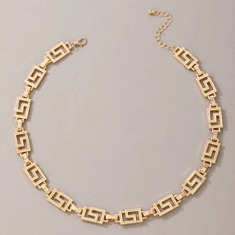 Gold Plated Gold Toned Geometric Choker Necklace For Women