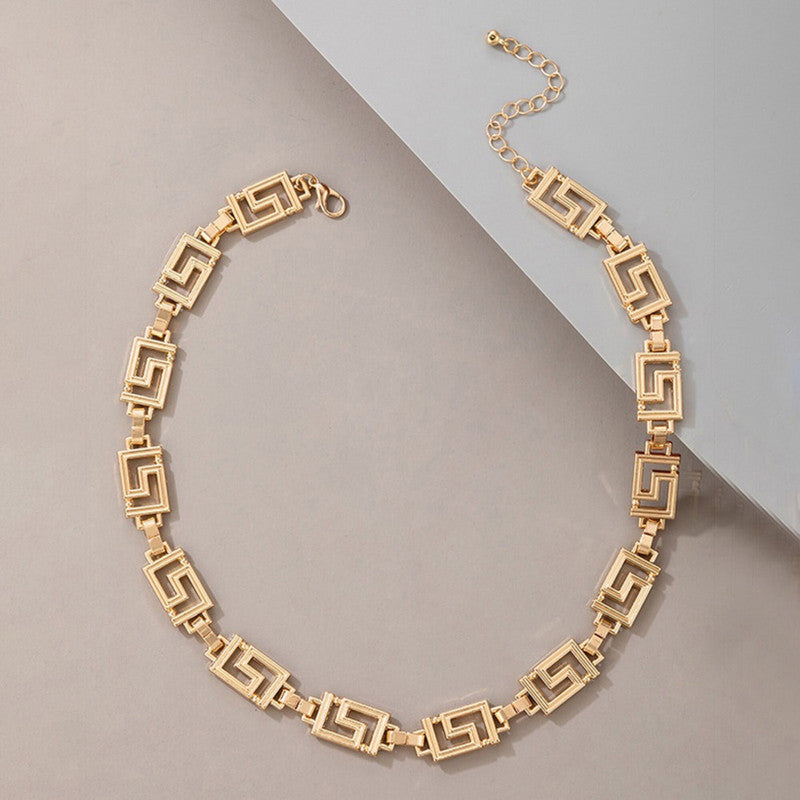 Gold Plated Gold Toned Geometric Choker Necklace For Women