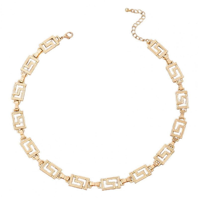 Gold Plated Gold Toned Geometric Choker Necklace For Women