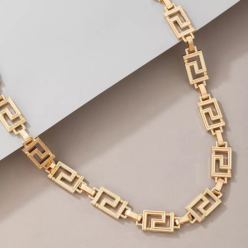 Gold Plated Gold Toned Geometric Choker Necklace For Women