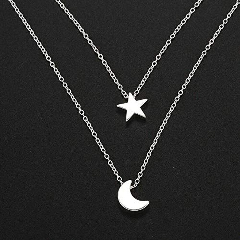 Silver Plated Moon-Star Necklace For Women