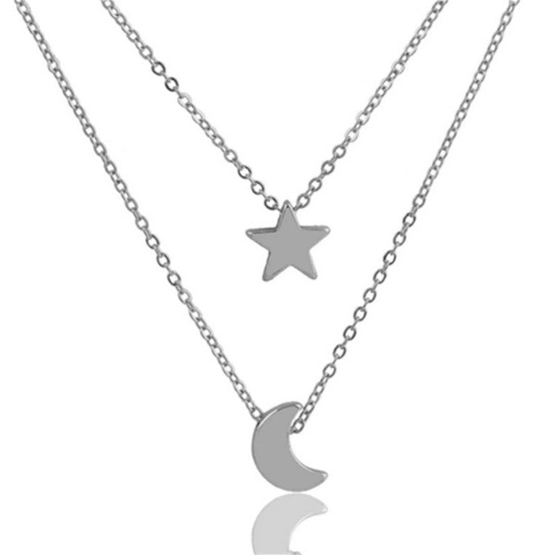 Silver Plated Moon-Star Necklace For Women