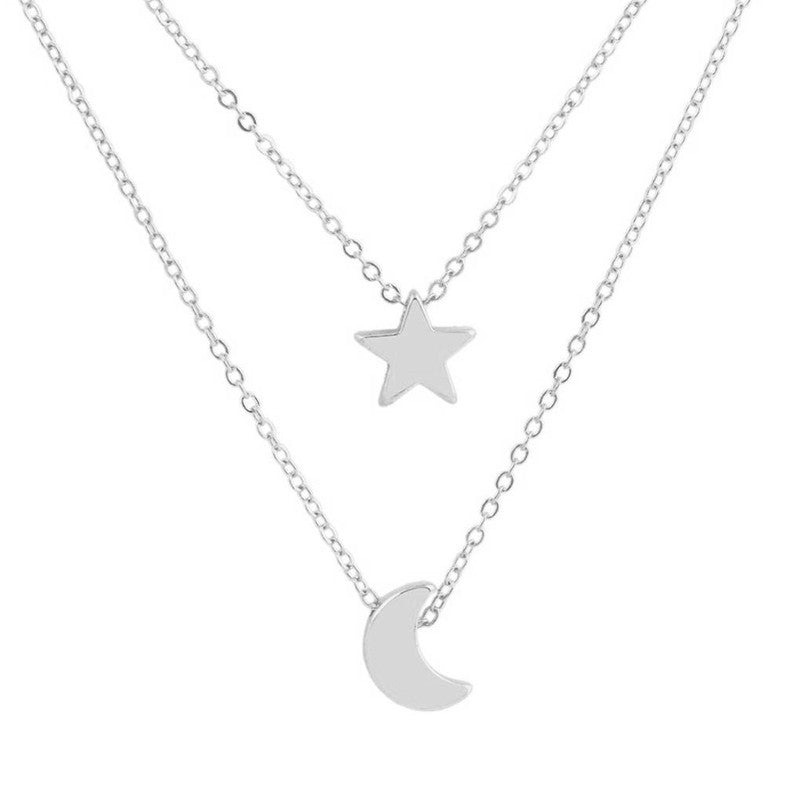 Silver Plated Moon-Star Necklace For Women