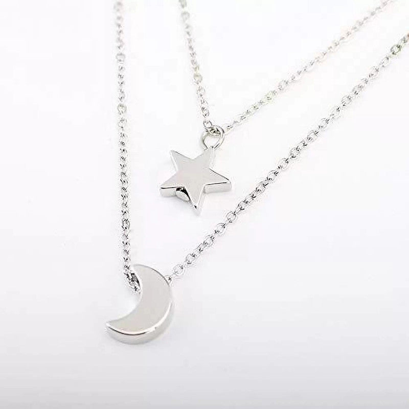 Silver Plated Moon-Star Necklace For Women