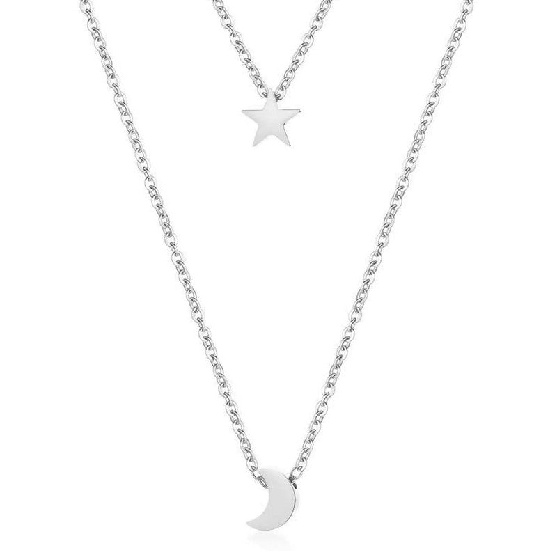 Silver Plated Moon-Star Necklace For Women