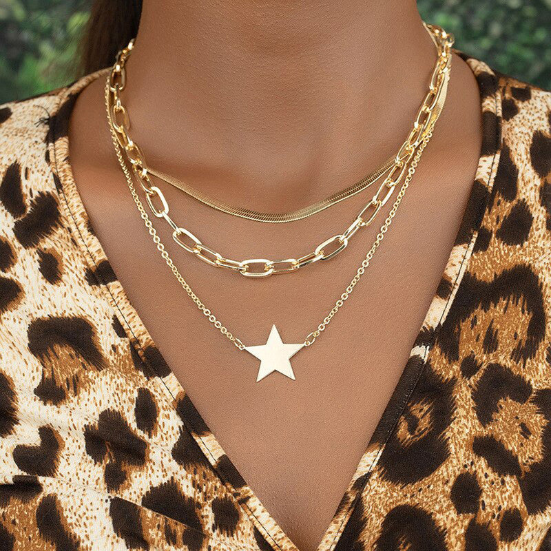 Gold-Plated Star Inspired Multi Layered Necklace For Women