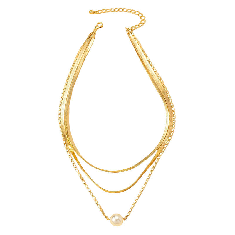 Gold-Plated Gold Toned Pearl Studded Layered Necklace For Women