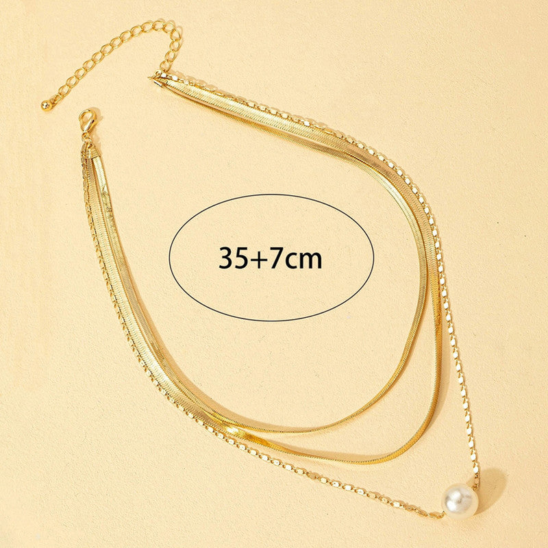 Gold-Plated Gold Toned Pearl Studded Layered Necklace For Women