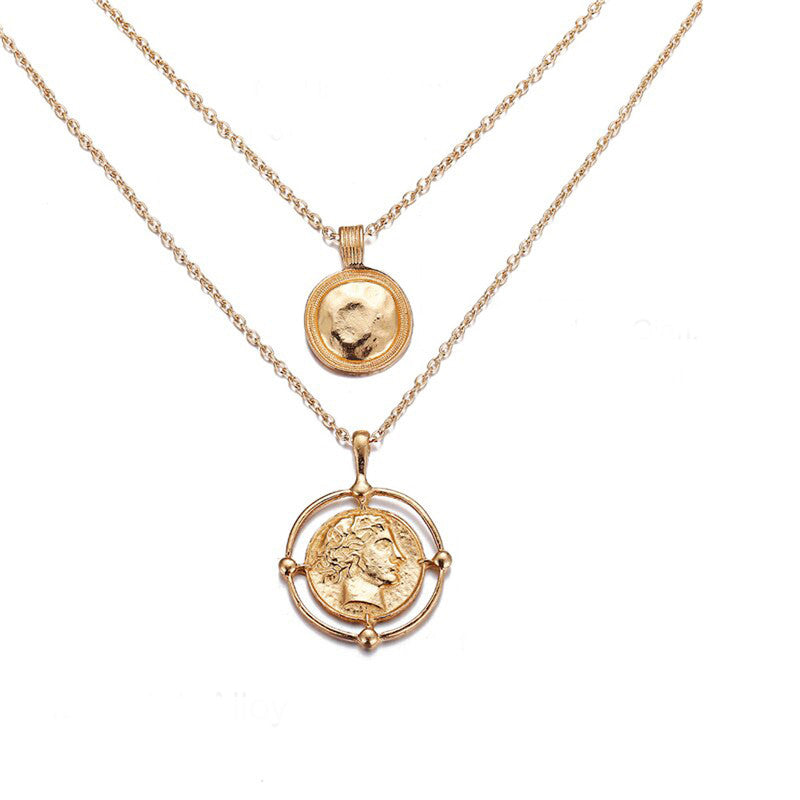 Gold-Plated Gold Toned Dual Coin Layered Necklace For Women