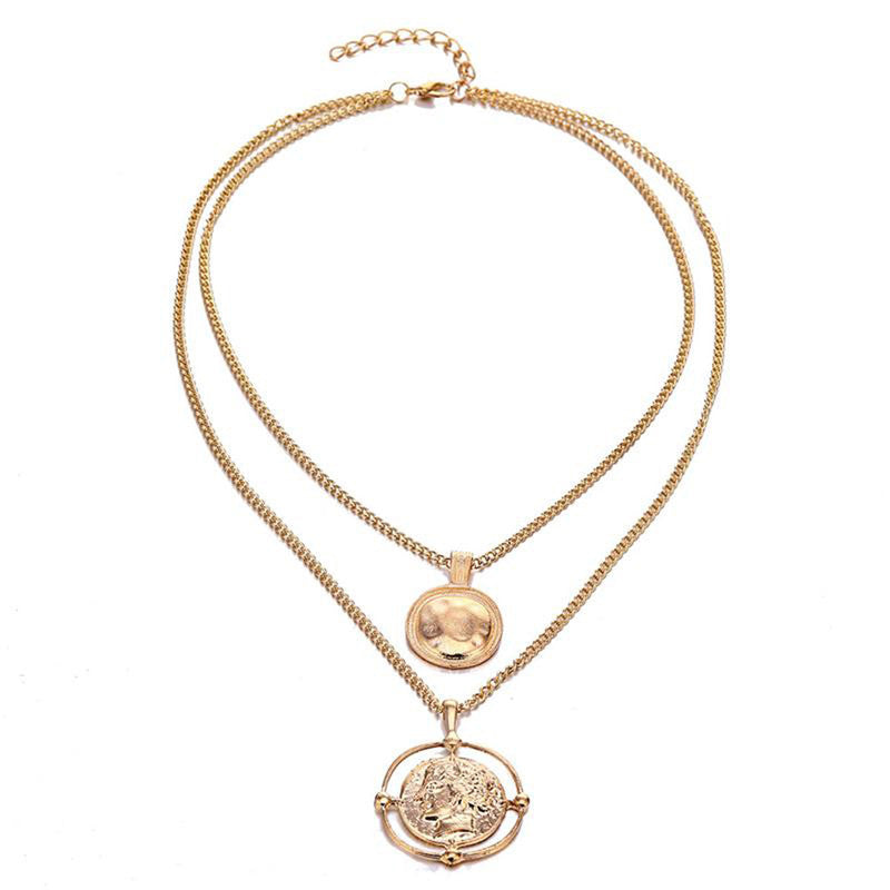 Gold-Plated Gold Toned Dual Coin Layered Necklace For Women