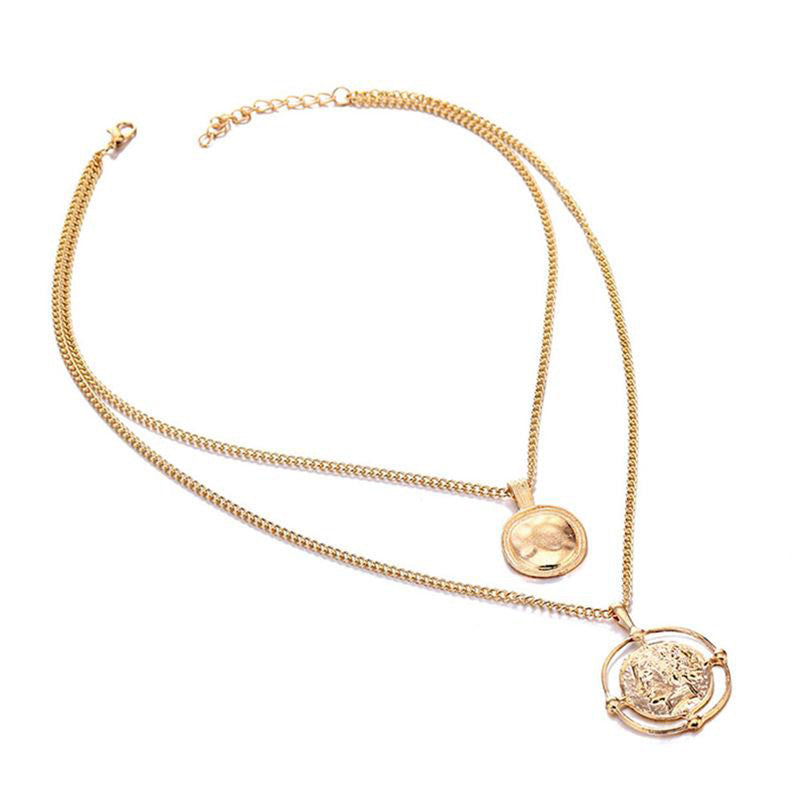 Gold-Plated Gold Toned Dual Coin Layered Necklace For Women