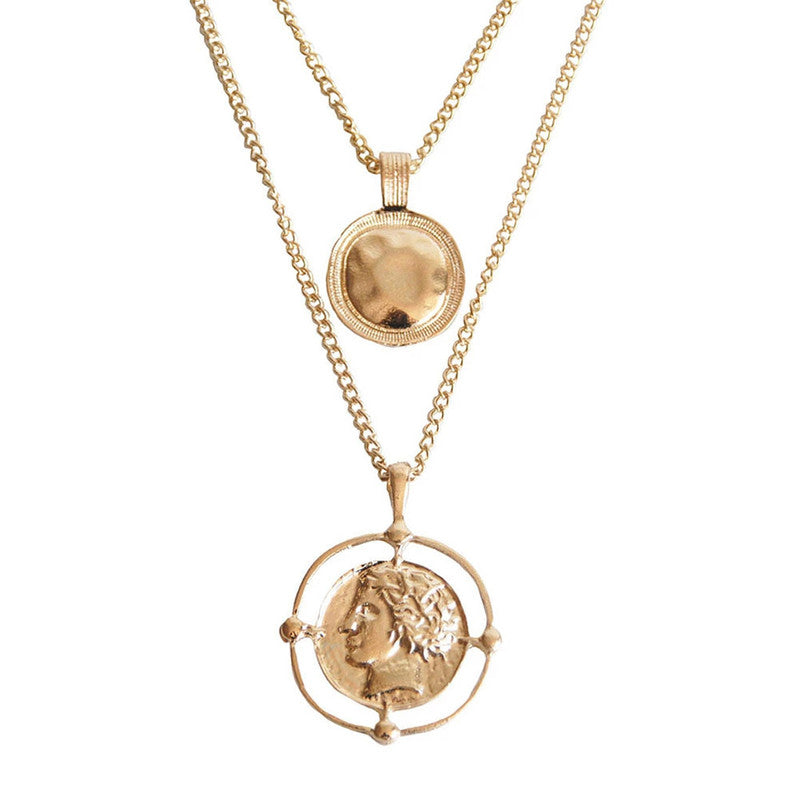 Gold-Plated Gold Toned Dual Coin Layered Necklace For Women