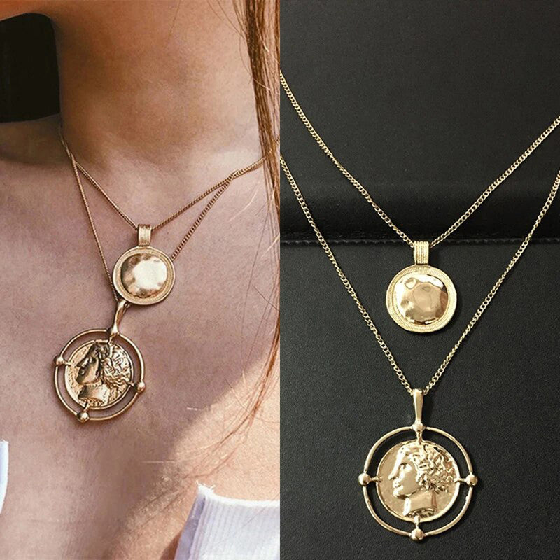 Gold-Plated Gold Toned Dual Coin Layered Necklace For Women