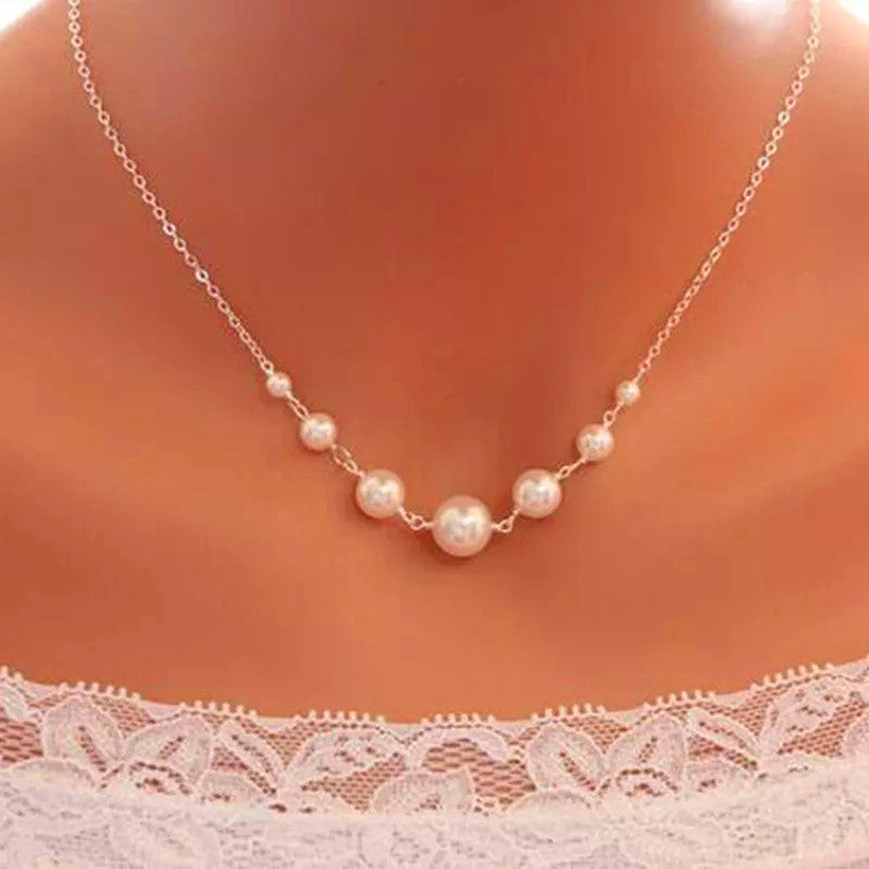 White Gold Plated Gold Toned Pearl Studded Contemporary Necklace For Women