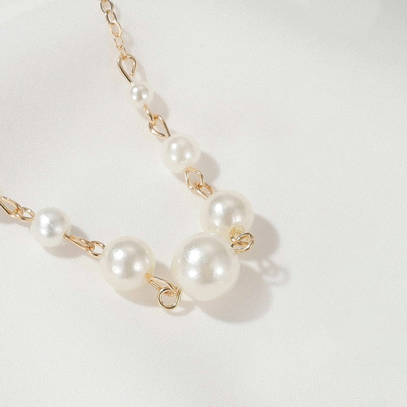 White Gold Plated Gold Toned Pearl Studded Contemporary Necklace For Women