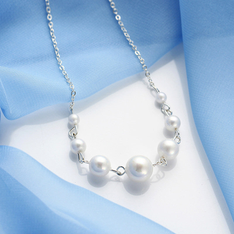 White Silver Plated Pearl Studded Contemporary Necklace For Women