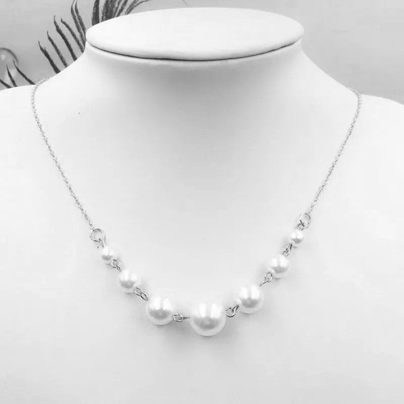 White Silver Plated Pearl Studded Contemporary Necklace For Women