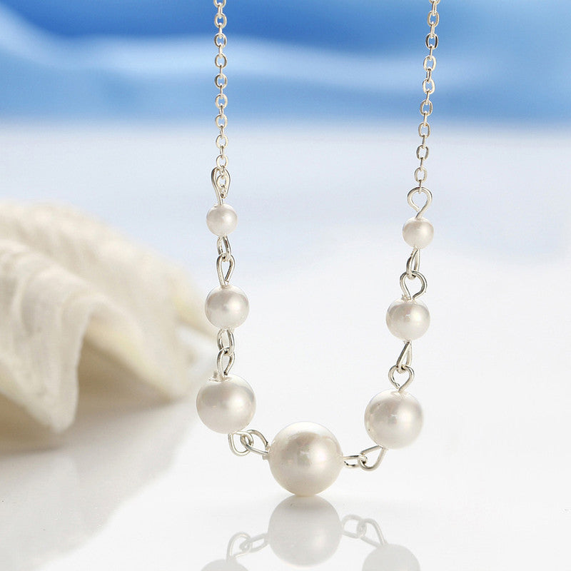 White Silver Plated Pearl Studded Contemporary Necklace For Women