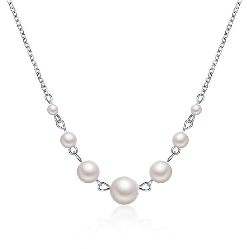 White Silver Plated Pearl Studded Contemporary Necklace For Women