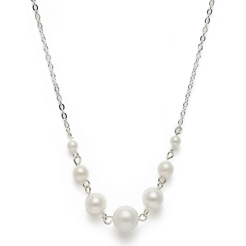 White Silver Plated Pearl Studded Contemporary Necklace For Women