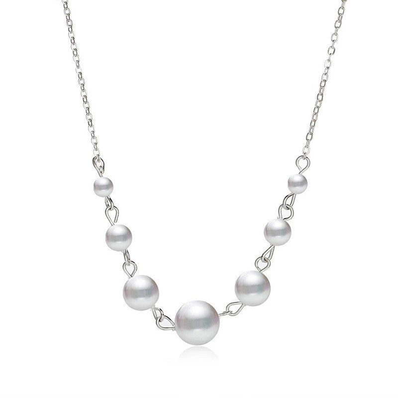 White Silver Plated Pearl Studded Contemporary Necklace For Women