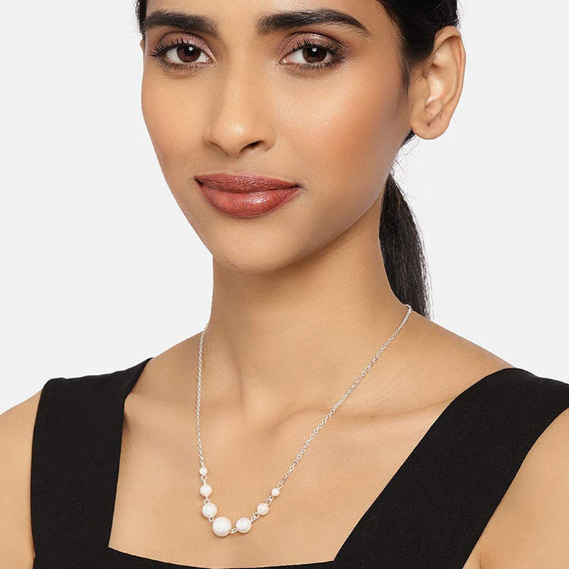 White Silver Plated Pearl Studded Contemporary Necklace For Women