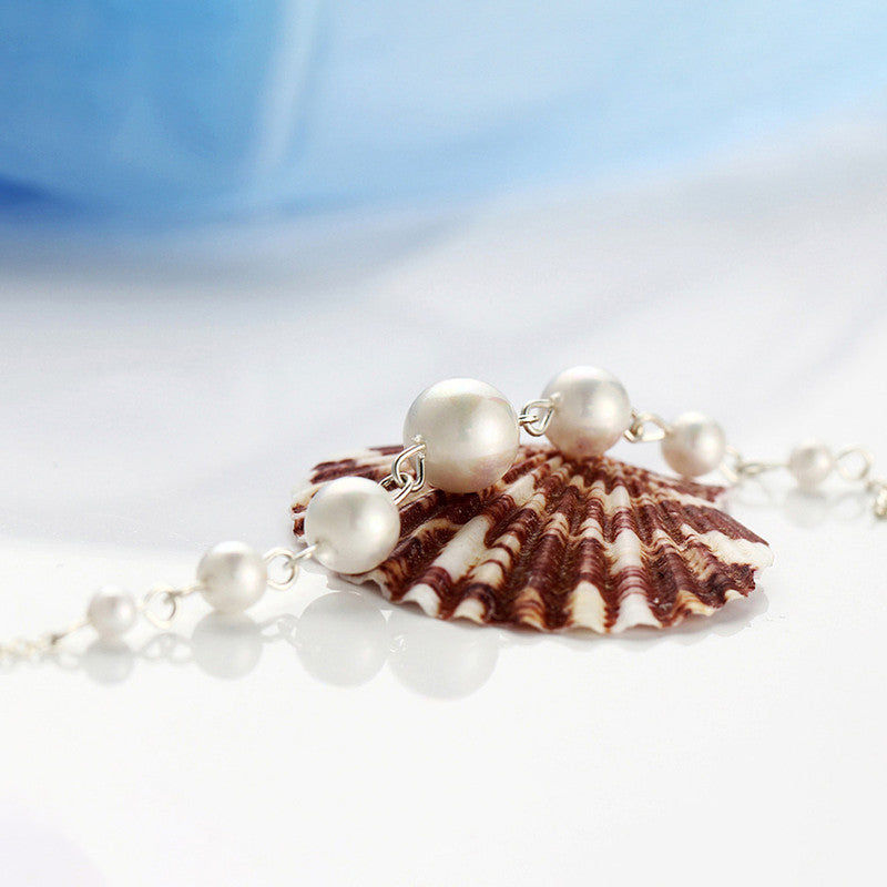 White Silver Plated Pearl Studded Contemporary Necklace For Women