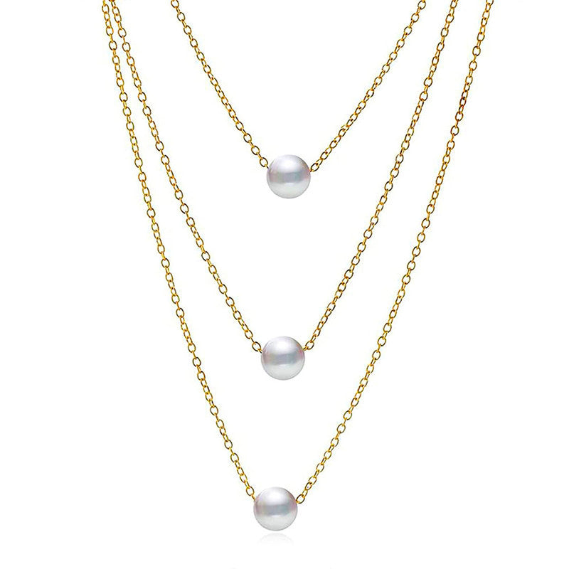 White Gold Plated Pearl Studded Layered Necklace For Women