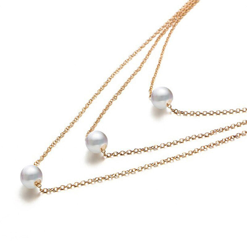 White Gold Plated Pearl Studded Layered Necklace For Women