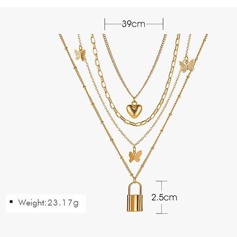 Gold Plated Gold-Toned Heart-Butterfly Layered Necklace For Women