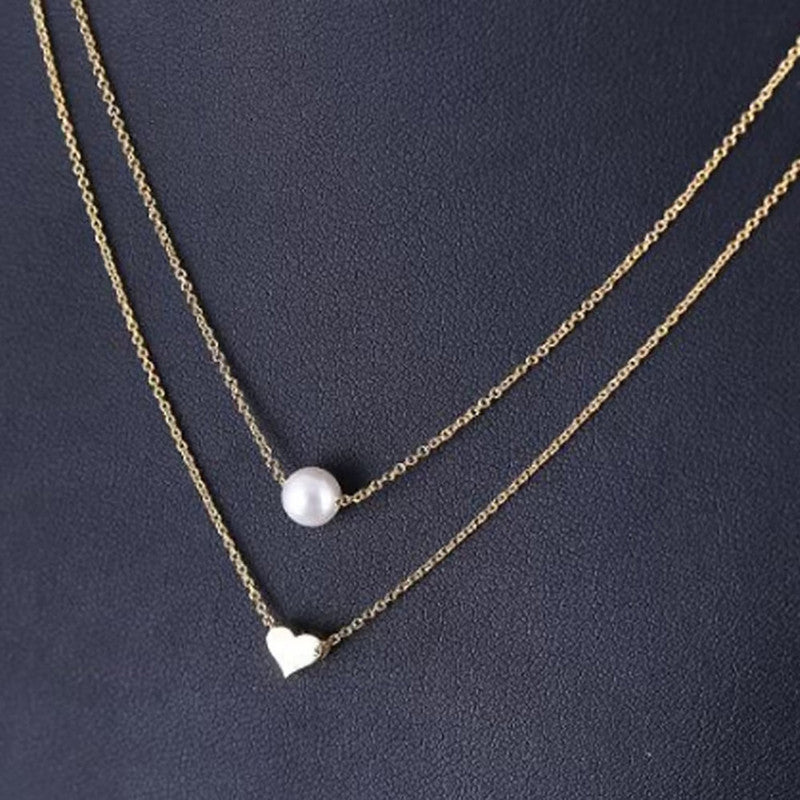 White Gold Plated Gold Toned Pearl with a Heart Layered Necklace For Women - MySmartBazaar