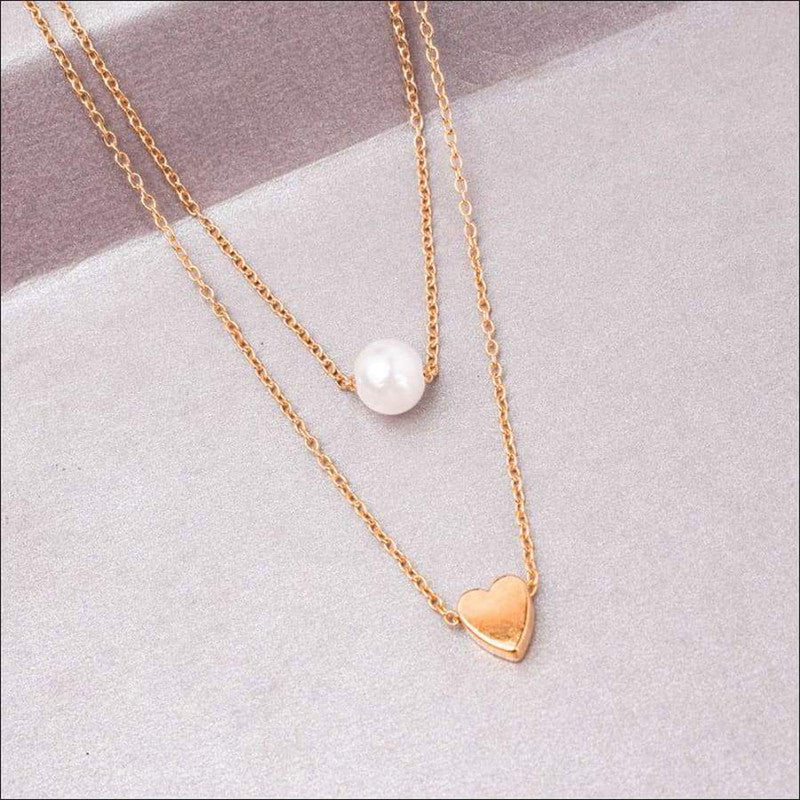 White Gold Plated Gold Toned Pearl with a Heart Layered Necklace For Women