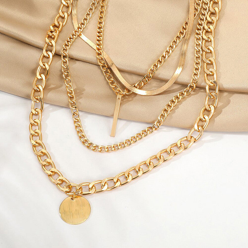 Gold Plated Coin inspired Contemporary Layered Necklace For Women