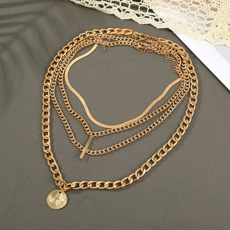 Gold Plated Coin inspired Contemporary Layered Necklace For Women