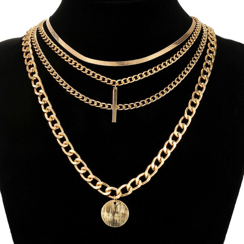 Gold Plated Coin inspired Contemporary Layered Necklace For Women