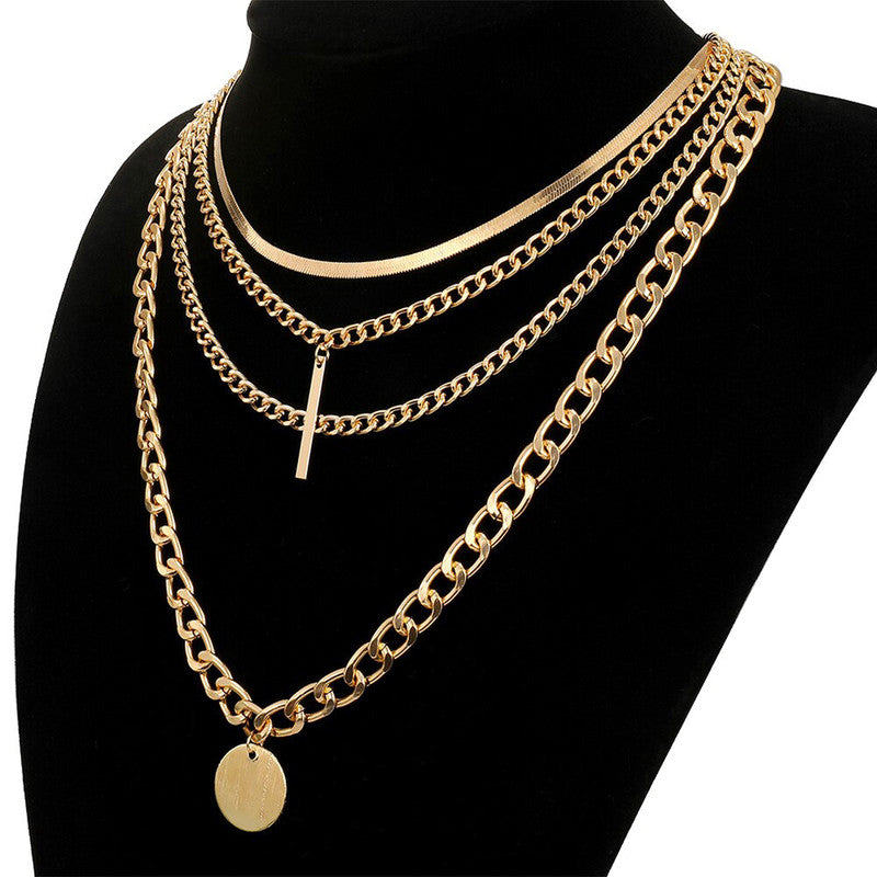 Gold Plated Coin inspired Contemporary Layered Necklace For Women