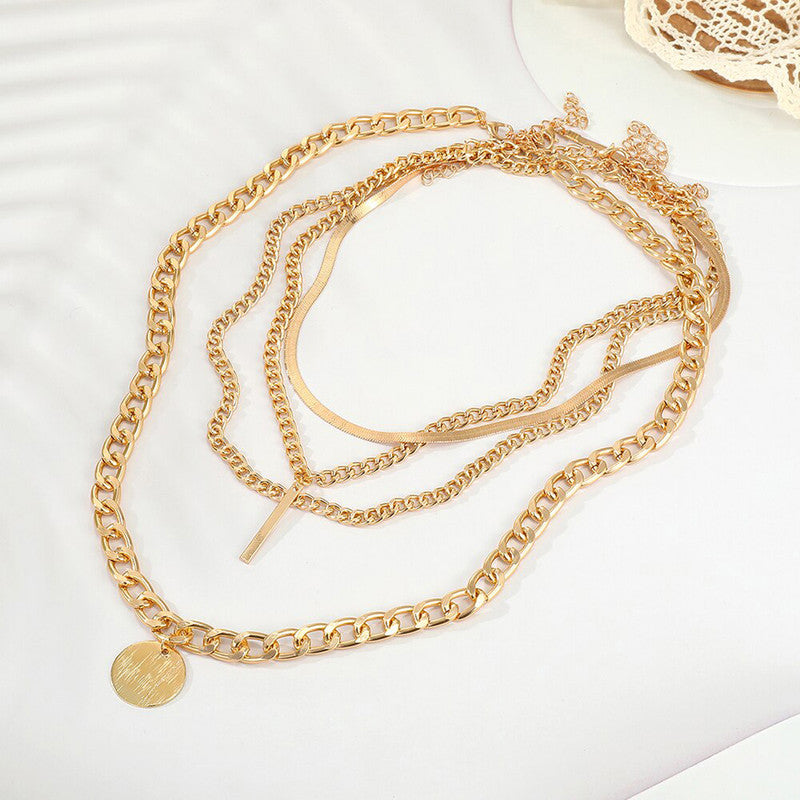 Gold Plated Coin inspired Contemporary Layered Necklace For Women