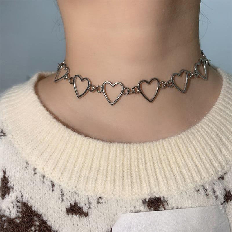 Silver Plated Hearts inspired Choker Necklace For Women