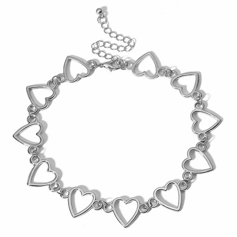 Silver Plated Hearts inspired Choker Necklace For Women