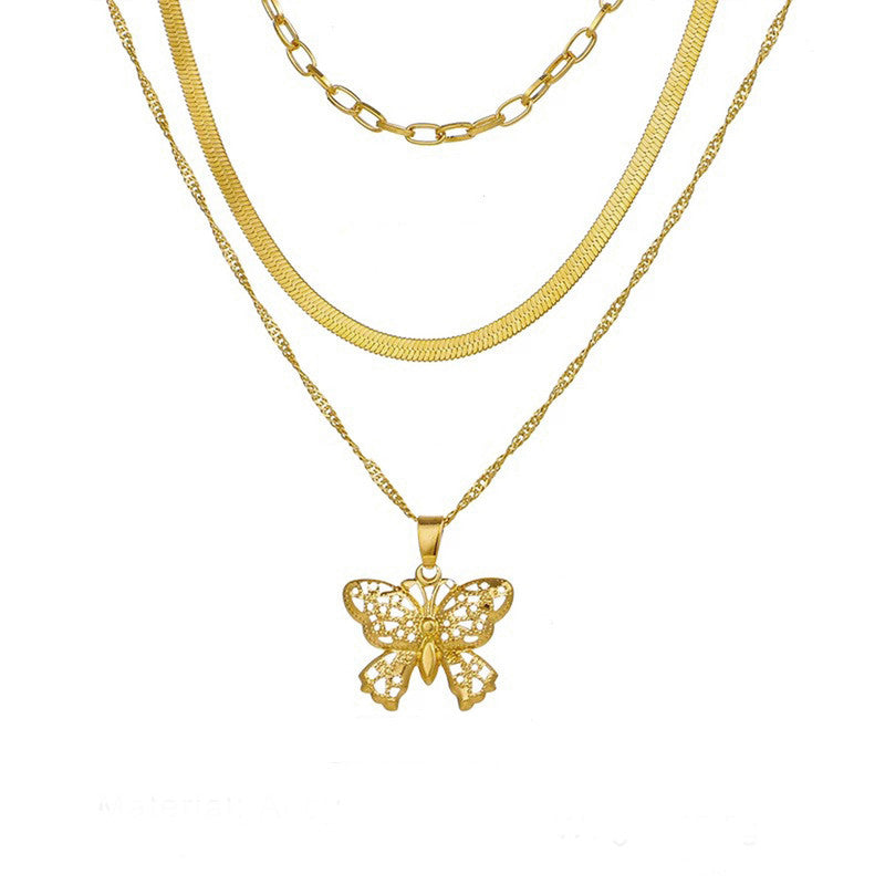 Gold Plated Butterfly inspired Layered Necklace For Women