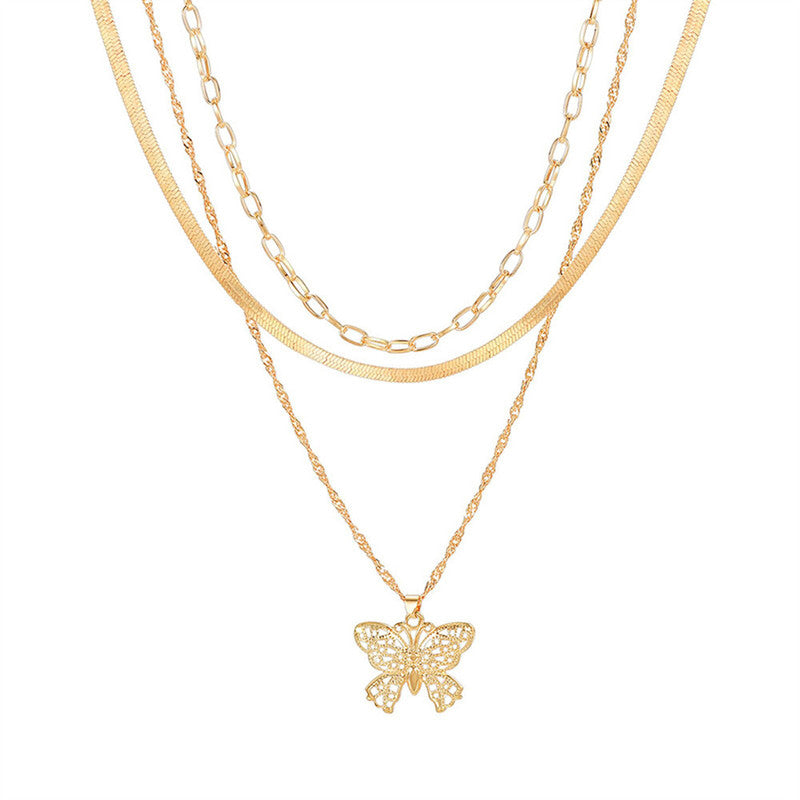 Gold Plated Butterfly inspired Layered Necklace For Women