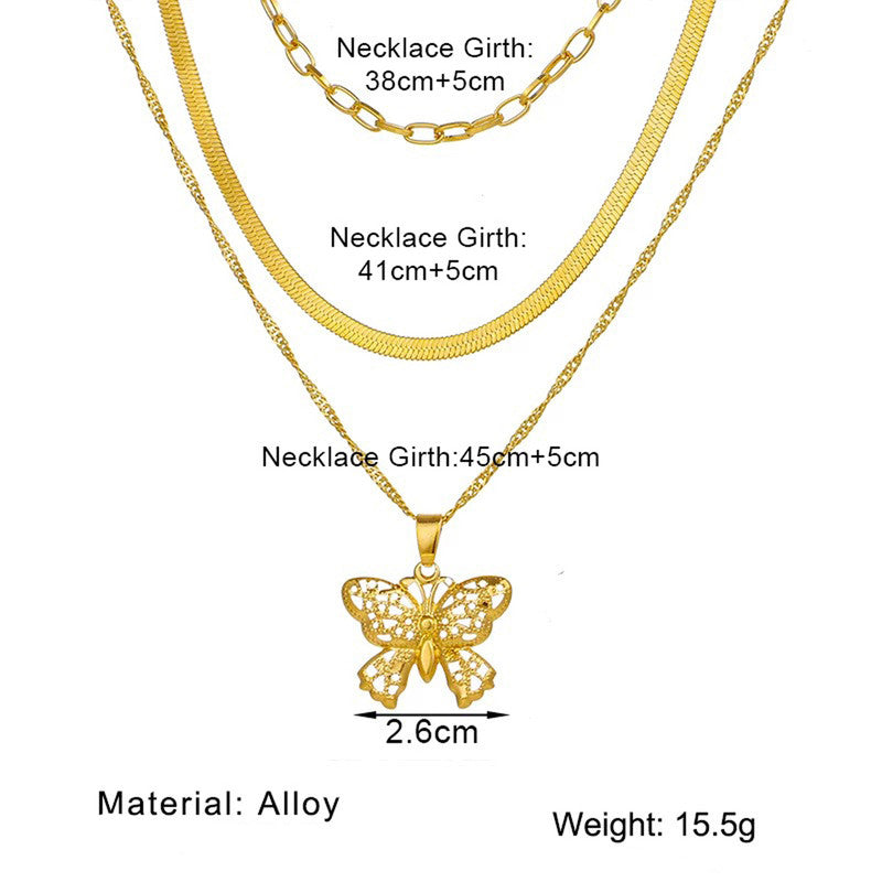 Gold Plated Butterfly inspired Layered Necklace For Women